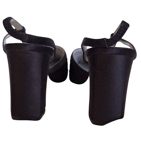 Vintage Nina Womens Heels Beaded Black Satin Slingback Block - Formal Party Hoco - Picture 5 of 6